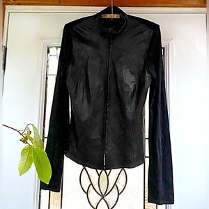 BASE ELEMENTS- Black Leather & Fabric Shirt